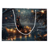 Doberman Weihnachts Feierliche Reise Große Geschenktüte (Rückseite)