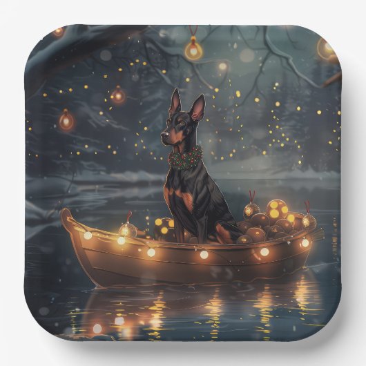 Doberman Weihnachts Feierliche Reise Pappteller (Vorderseite)
