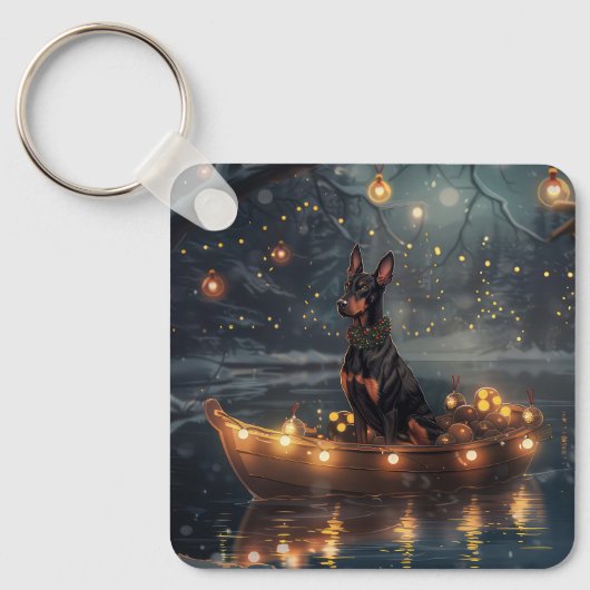 Doberman Weihnachts Feierliche Reise Schlüsselanhänger (Vorderseite)