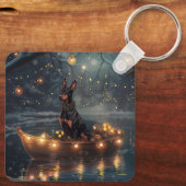 Doberman Weihnachts Feierliche Reise Schlüsselanhänger (Rückseite)