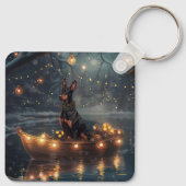 Doberman Weihnachts Feierliche Reise Schlüsselanhänger (Rückseite)