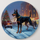 Doberman Weihnachts-Feiertage Button (Vorderseite)
