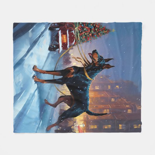 Doberman Weihnachts-Feiertage Fleecedecke (Vorderseite (Horizontal))
