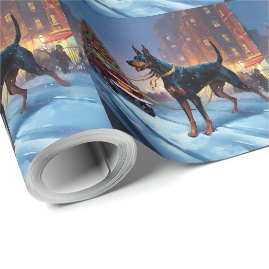 Doberman Weihnachts-Feiertage Geschenkpapier (Rolleneckpunkt)