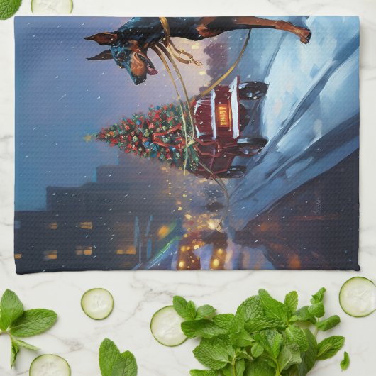 Doberman Weihnachts-Feiertage Geschirrtuch (Gefaltet)