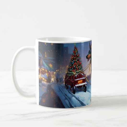 Doberman Weihnachts-Feiertage Kaffeetasse (Links)