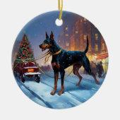 Doberman Weihnachts-Feiertage Keramik Ornament (Vorne)