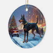 Doberman Weihnachts-Feiertage Keramik Ornament (Links)