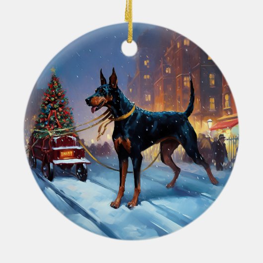 Doberman Weihnachts-Feiertage Keramik Ornament (Hinten)