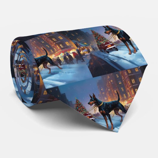 Doberman Weihnachts-Feiertage Krawatte (Gerollt)