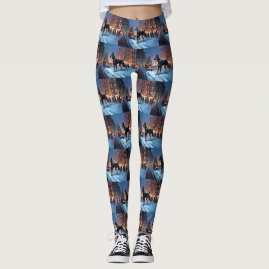 Doberman Weihnachts-Feiertage Leggings (Vorderseite)