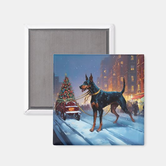 Doberman Weihnachts-Feiertage Magnet (Vorderseite/Rückseite)