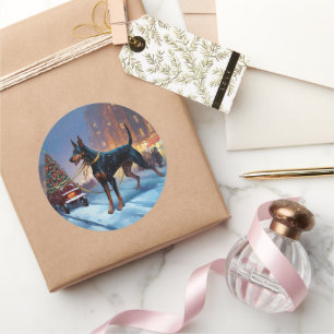 Doberman Weihnachts-Feiertage Runder Aufkleber