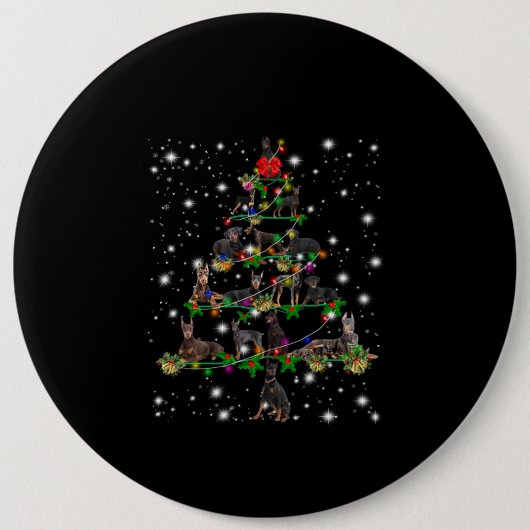 Doberman Weihnachtsbaum bedeckt durch Blitzlicht Button (Vorderseite)