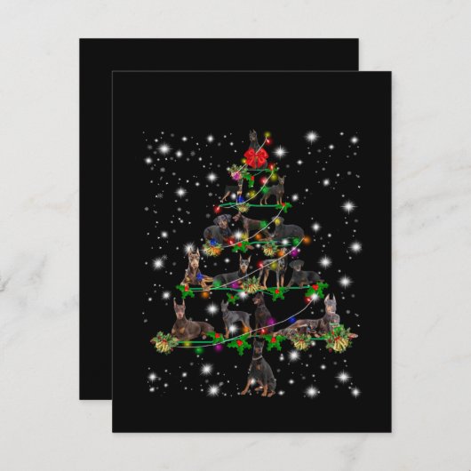 Doberman Weihnachtsbaum bedeckt durch Blitzlicht Dankeskarte (Vorne/Hinten)