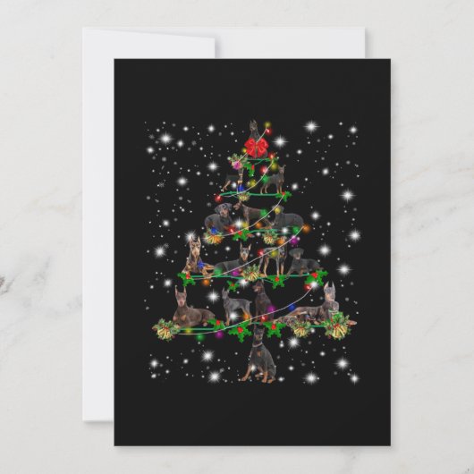 Doberman Weihnachtsbaum bedeckt durch Blitzlicht Dankeskarte (Vorderseite)