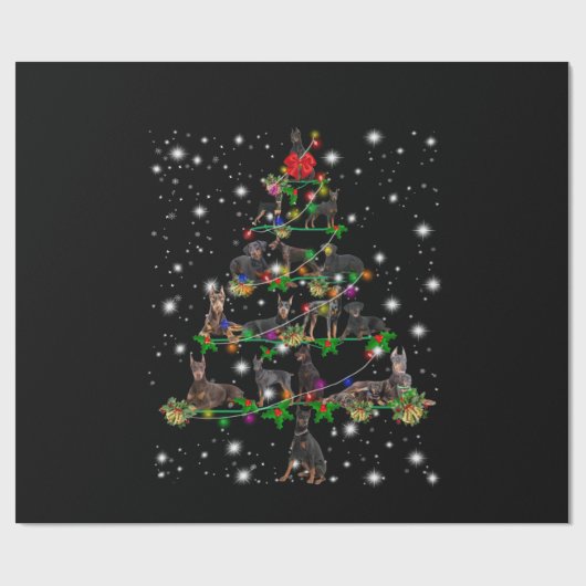 Doberman Weihnachtsbaum bedeckt durch Blitzlicht Geschenkpapier (Flach)