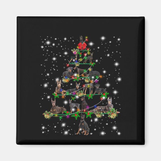Doberman Weihnachtsbaum bedeckt durch Blitzlicht Magnet (Vorne)