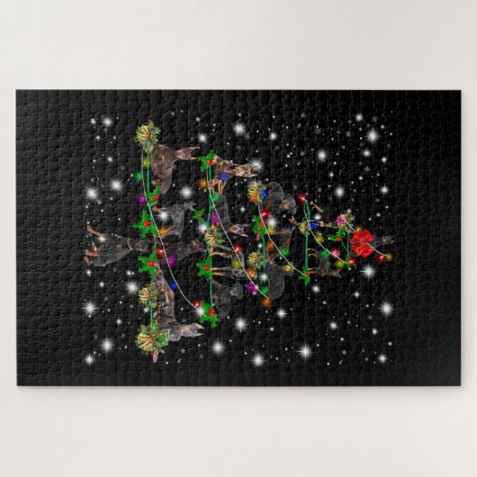 Doberman Weihnachtsbaum bedeckt durch Blitzlicht Puzzle (Horizontal)