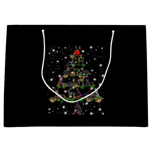 Doberman Weihnachtsbaum mit leuchtendem Licht bede Große Geschenktüte (Vorderseite)