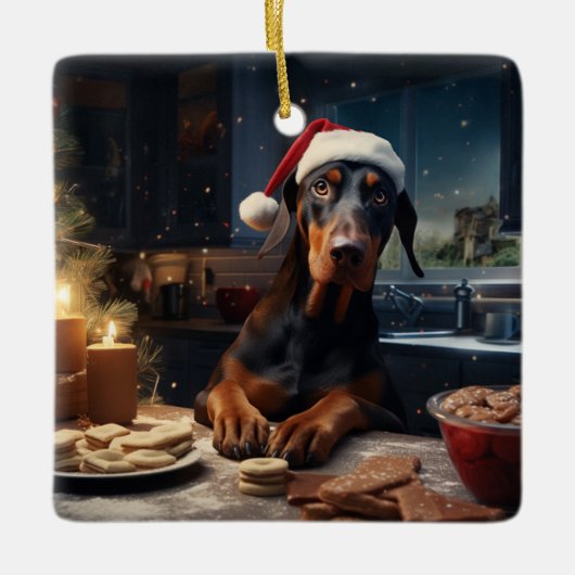 Doberman Weihnachtskekse Feiertag Keramikornament (Vorderseite)