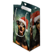 Doberman Weihnachtsmalerei Kleine Geschenktüte (Vorderseite Schrägansicht)