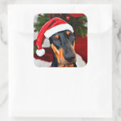 Doberman Weihnachtsmannmütze Quadratischer Aufkleber (Tasche)