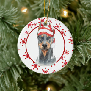 Doberman Weihnachtsmannmütze Red Snowflake Templat Keramik Ornament