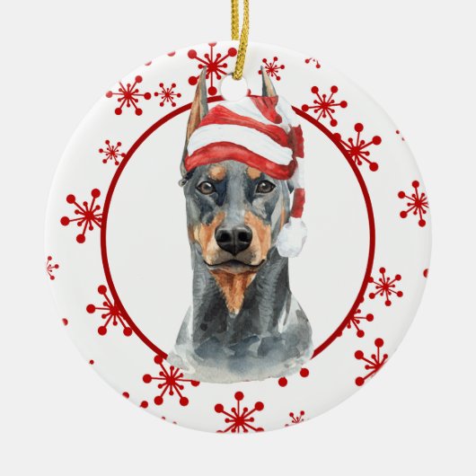 Doberman Weihnachtsmannmütze Red Snowflake Templat Keramik Ornament (Vorne)