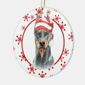Doberman Weihnachtsmannmütze Red Snowflake Templat Keramik Ornament (Links)