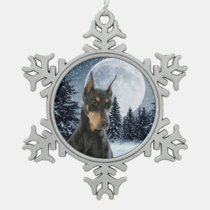Doberman Weihnachtsschmuck Schneeflocken Zinn-Ornament