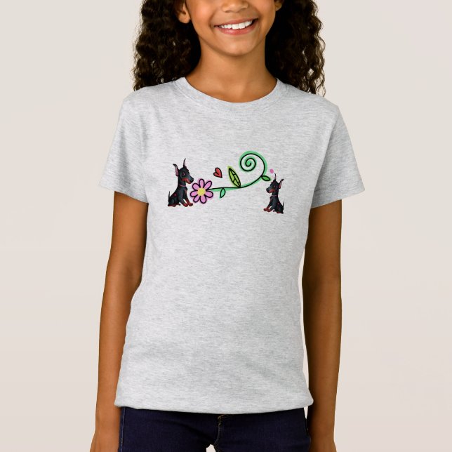 Doberman Welpen und Blume T - Shirt (Vorderseite)