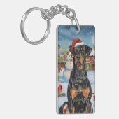 Doberman Winter Wonderland Christmas Joy Schlüsselanhänger (Vorderseite links)