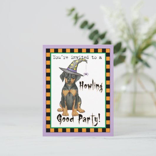 Doberman Witch Einladung (Stehend Vorderseite)