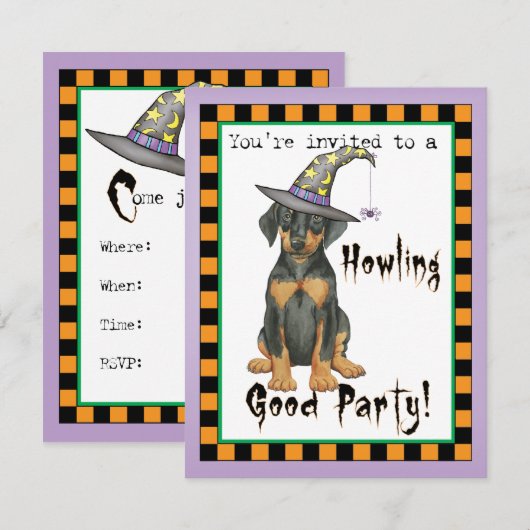 Doberman Witch Einladung (Vorne/Hinten)