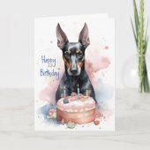 Doberman with Cake - Dog Lovers Happy Birthday Karte (Vorderseite)