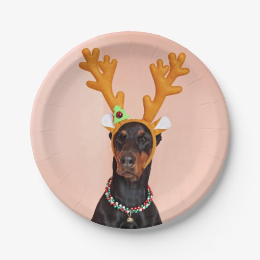 Doberman with Horns of a Deer Pappteller (Vorderseite)