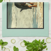 Dobermann am Strand-Malerei-Bild Geschirrtuch (Gefaltet)