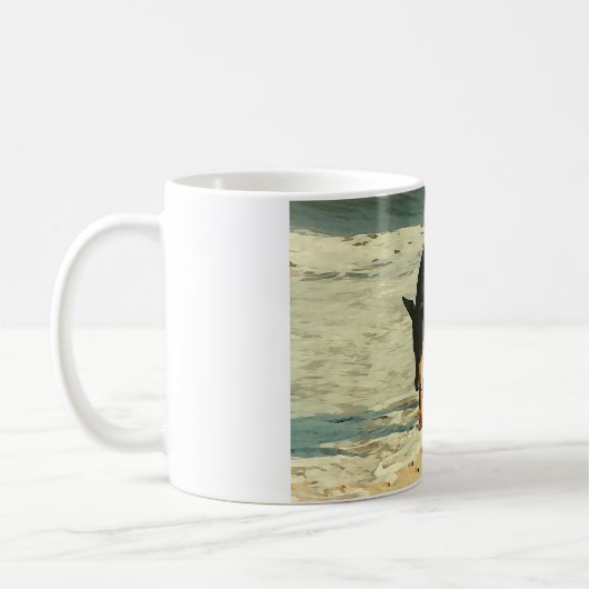 Dobermann am Strand-Malerei-Bild Kaffeetasse (Links)