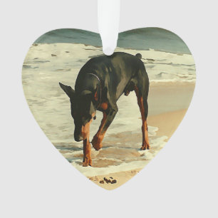 Dobermann am Strand-Malerei-Bild Ornament