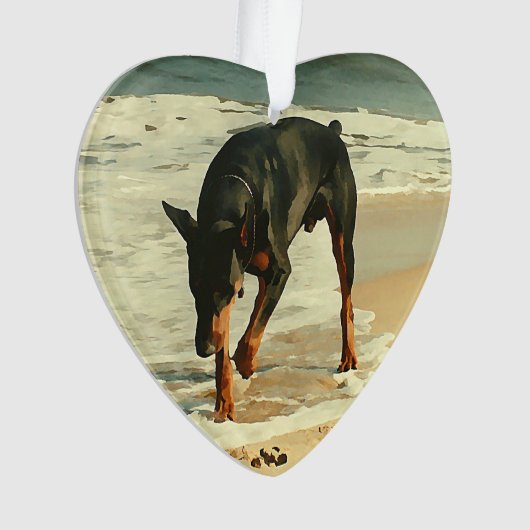 Dobermann am Strand-Malerei-Bild Ornament (Vorderseite)