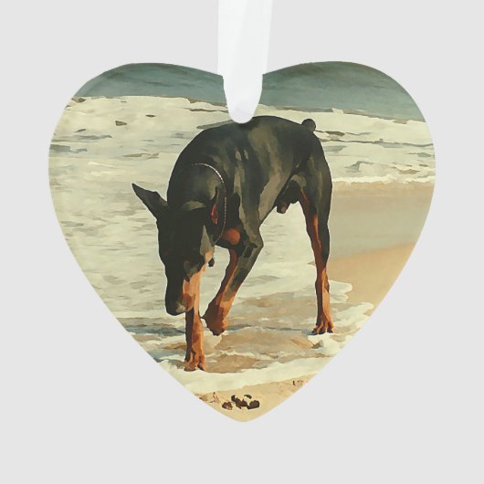 Dobermann am Strand-Malerei-Bild Ornament (Rückseite)