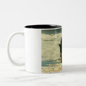 Dobermann am Strand-Malerei-Bild Zweifarbige Tasse (Links)