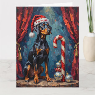 Dobermann Balanceakt Weihnachts-Candy-Cane-Hut Karte