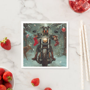 Dobermann-Dog reitet auf Motorrad Weihnachten Serviette
