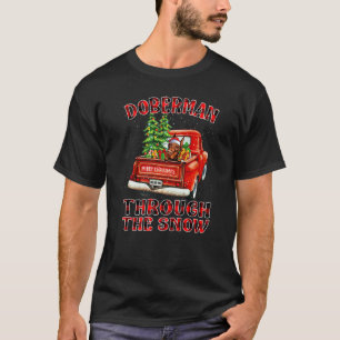 Dobermann durch den Schnee Weihnachts-LKW Kariert T-Shirt