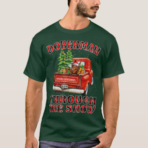 Dobermann durch den Schnee Weihnachts-LKW Kariert T-Shirt