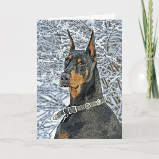 Dobermann-eisige Tagesfeiertags-Karte Feiertagskarte (Vorderseite)