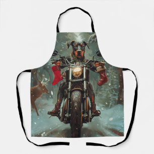 Dobermann fährt Motorrad Weihnachten Schürze