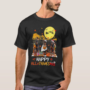 Dobermann Frohes Hallothanksmas Halloween Erntedan T-Shirt